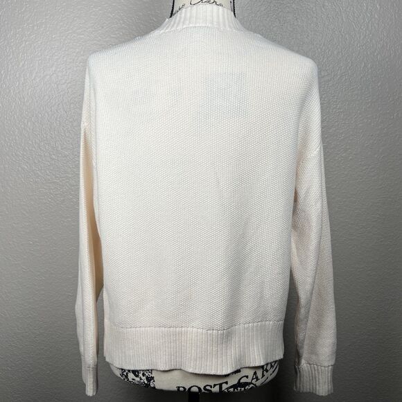LOFT Sz L Chunky Knit V-neck Cropped Sweater Ivory 4 Button Cardigan - Picture 2 of 9